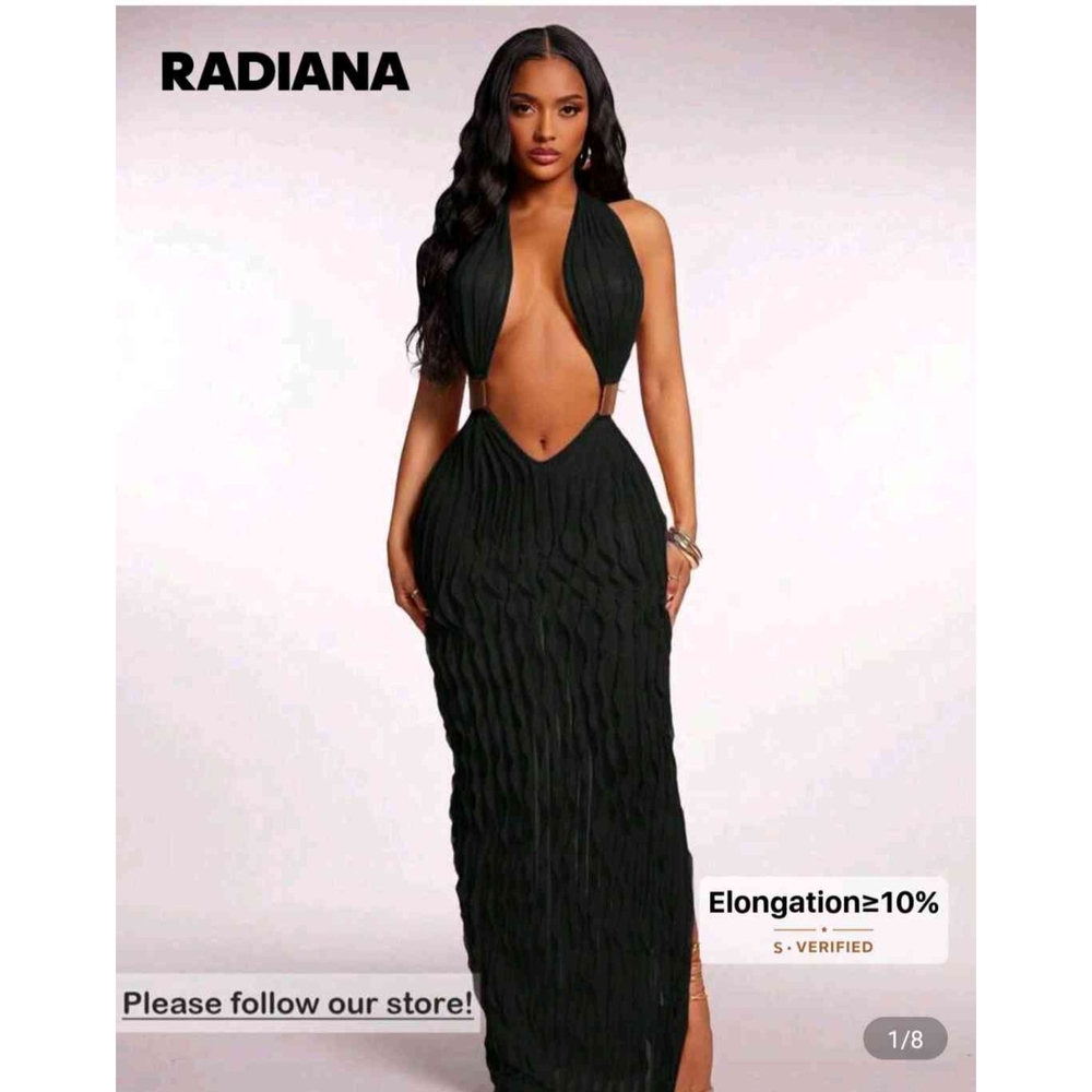 Radiana Women's Sexy V-Neck Backless Ruffle Dress